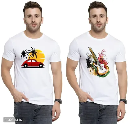 Stylish Polycotton White Printed Tees For Men Pack of 2