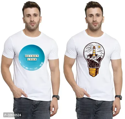 Reliable White Polycotton Printed Round Neck Tshirt For Men Pack Of 2-thumb0