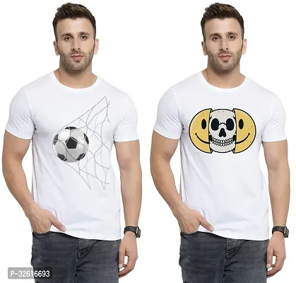 Reliable White Polycotton Printed Round Neck Tshirt For Men Pack Of 2-thumb0