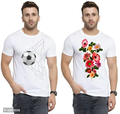 Reliable White Polycotton Printed Round Neck Tshirt For Men Pack Of 2-thumb0