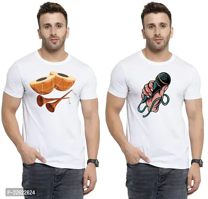 Stylish White Polycotton Printed T-Shirt For Men Pack Of 2-thumb0