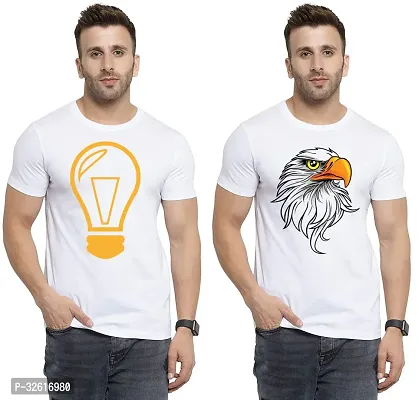 Reliable White Polycotton Printed Round Neck Tshirt For Men Pack Of 2-thumb0