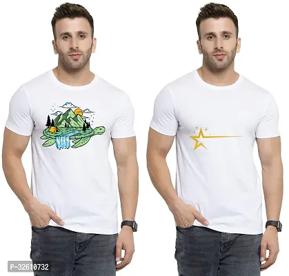 Reliable White Polycotton Printed Round Neck Tshirt For Men Pack Of 2-thumb0