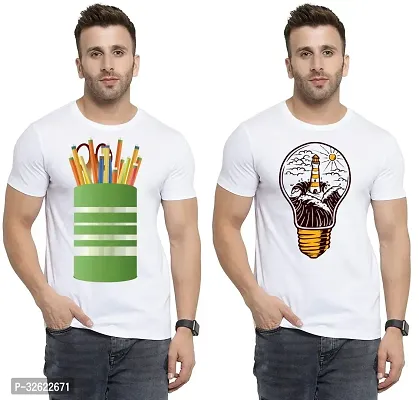 Stylish White Polycotton Printed T-Shirt For Men Pack Of 2-thumb0