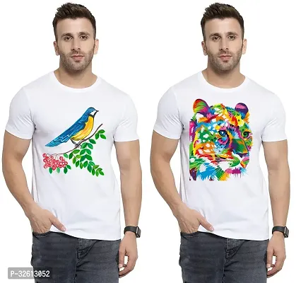 Reliable White Polycotton Printed T-Shirts For Men Pack Of 2