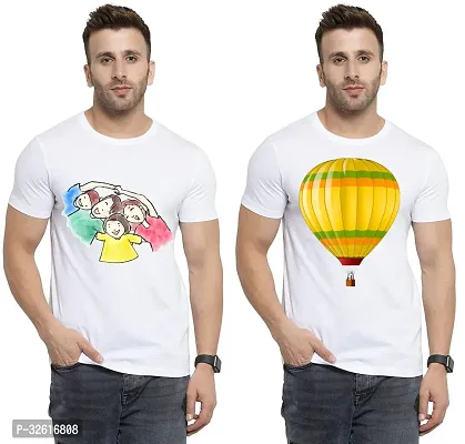 Reliable White Polycotton Printed Round Neck Tshirt For Men Pack Of 2-thumb0