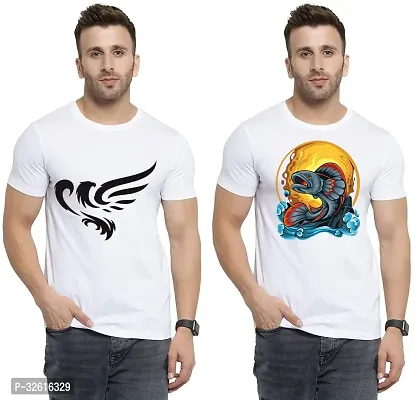 Stylish Polycotton White Printed Tees For Men Pack of 2-thumb0