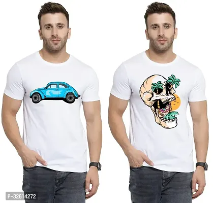 Reliable White Polycotton Printed T-Shirts For Men Pack Of 2-thumb0