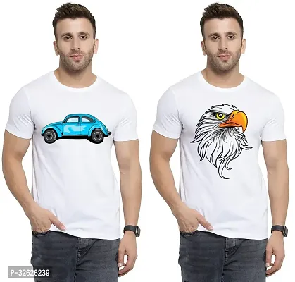 Stylish White Polycotton Round Neck T-Shirt For Men Pack Of 2-thumb0