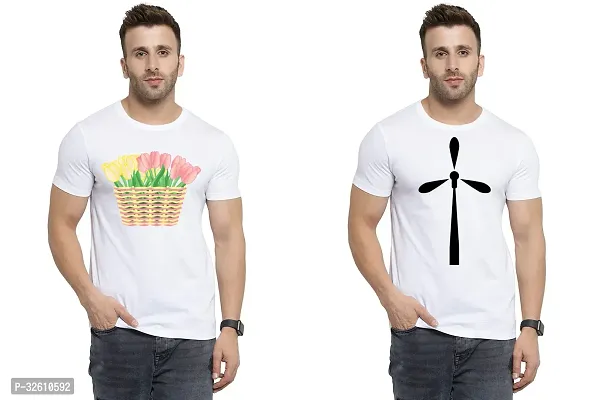 Reliable White Polycotton Printed Round Neck Tshirt For Men Pack Of 2-thumb0