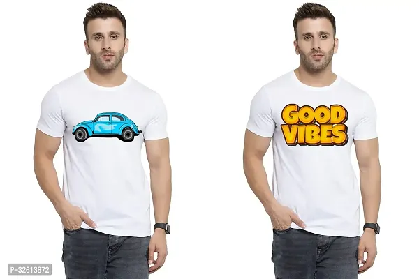 Reliable White Polycotton Printed T-Shirts For Men Pack Of 2