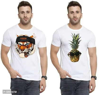 Reliable White Polycotton Printed T-Shirts For Men Pack Of 2-thumb0