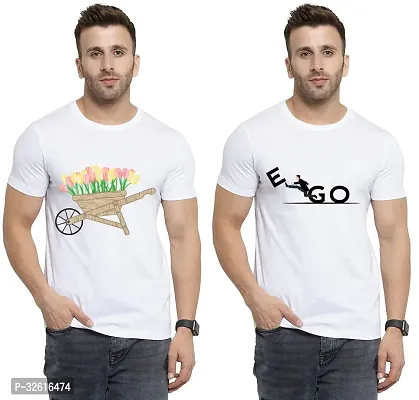 Reliable White Polycotton Printed Round Neck Tshirt For Men Pack Of 2-thumb0