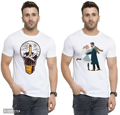 Stylish White Polycotton Printed T-Shirt For Men Pack Of 2-thumb0