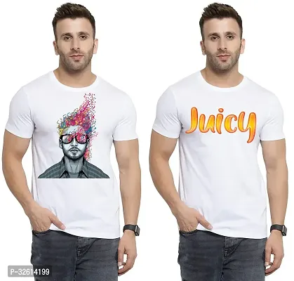 Reliable White Polycotton Printed T-Shirts For Men Pack Of 2