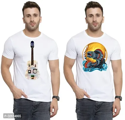 Reliable White Polycotton Printed T-Shirts For Men Pack Of 2