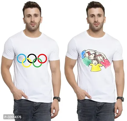 Reliable White Polycotton Printed T-Shirts For Men Pack Of 2