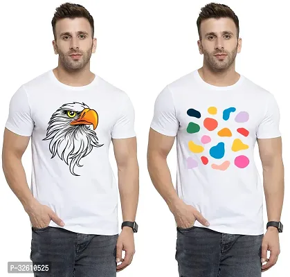 Elite White Polycotton Printed Round Neck Tees For Men- Pack Of 2-thumb0