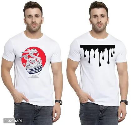 Stylish Polycotton White Printed Tees For Men Pack of 2