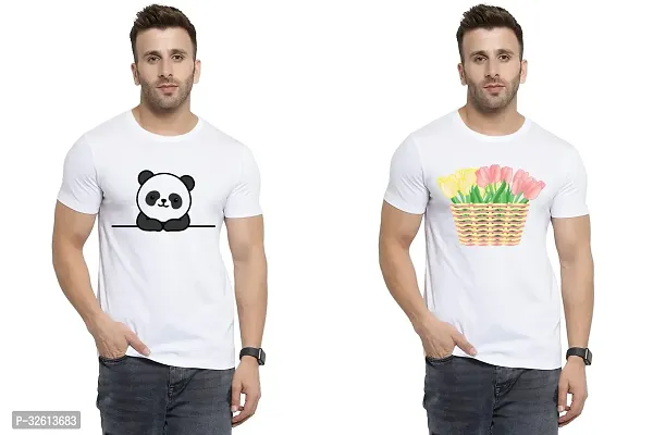 Reliable White Polycotton Printed T-Shirts For Men Pack Of 2