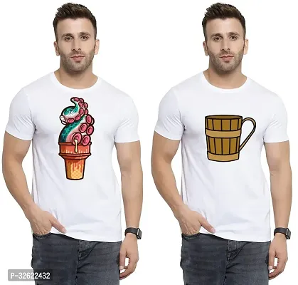 Stylish White Polycotton Printed T-Shirt For Men Pack Of 2-thumb0