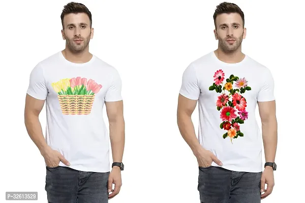 Reliable White Polycotton Printed T-Shirts For Men Pack Of 2