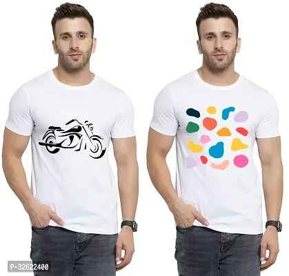 Stylish White Polycotton Printed T-Shirt For Men Pack Of 2-thumb0