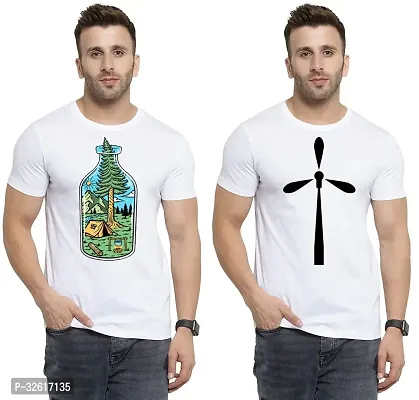 Stylish Polycotton White Printed Tees For Men Pack of 2