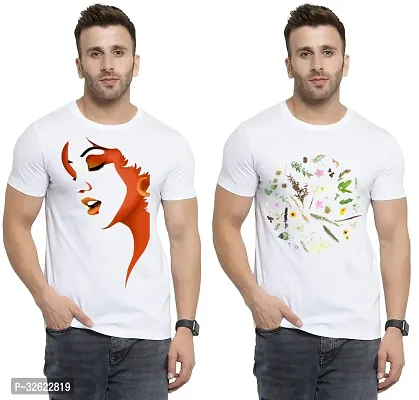 Stylish White Polycotton Printed T-Shirt For Men Pack Of 2-thumb0