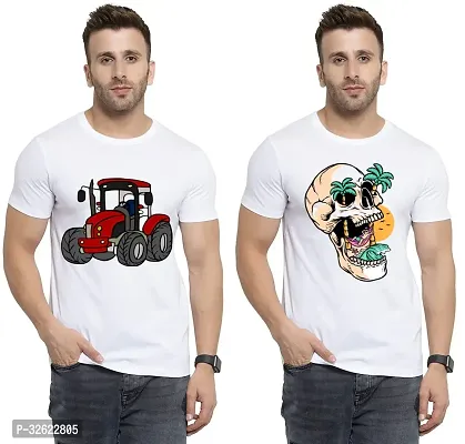 Stylish White Polycotton Printed T-Shirt For Men Pack Of 2-thumb0