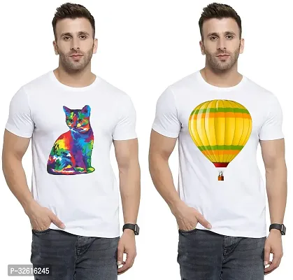 Stylish Polycotton White Printed Tees For Men Pack of 2-thumb0