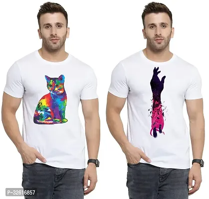 Stylish Polycotton White Printed Tees For Men Pack of 2