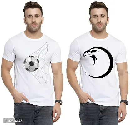 Reliable White Polycotton Printed Round Neck Tshirt For Men Pack Of 2-thumb0