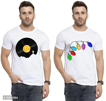 Reliable White Polycotton Printed Round Neck Tshirt For Men Pack Of 2-thumb0