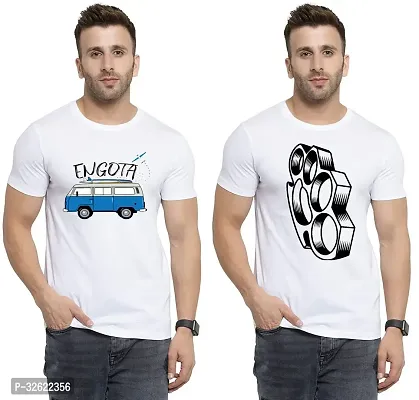 Stylish White Polycotton Printed T-Shirt For Men Pack Of 2