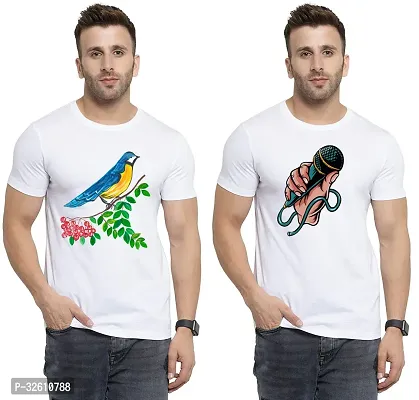 Reliable White Polycotton Printed Round Neck Tshirt For Men Pack Of 2-thumb0