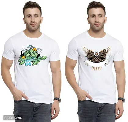 Reliable White Polycotton Printed T-Shirts For Men Pack Of 2