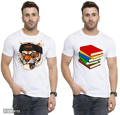 Reliable White Polycotton Printed T-Shirts For Men Pack Of 2