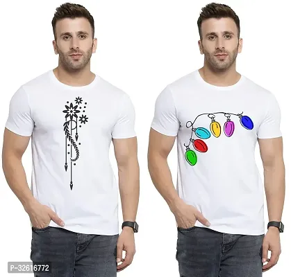 Stylish Polycotton White Printed Tees For Men Pack of 2-thumb0