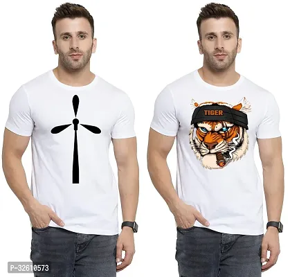 Reliable White Polycotton Printed Round Neck Tshirt For Men Pack Of 2-thumb0