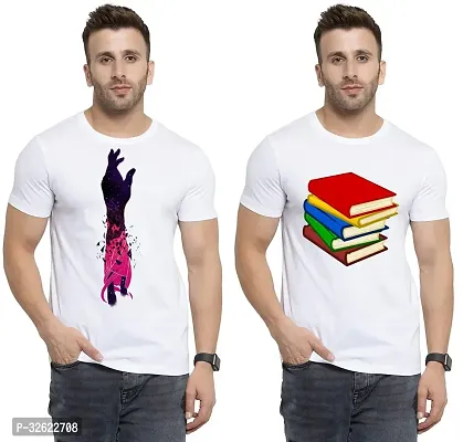 Stylish White Polycotton Printed T-Shirt For Men Pack Of 2