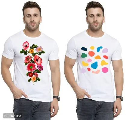 Stylish White Polycotton Printed T-Shirt For Men Pack Of 2-thumb0