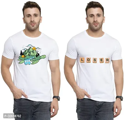 Reliable White Polycotton Printed Round Neck Tshirt For Men Pack Of 2-thumb0