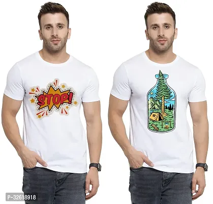 Reliable Polycotton Printed Round Neck Tees For Men Pack Of 2