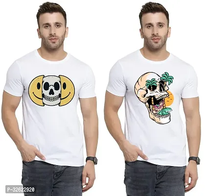 Stylish White Polycotton Printed T-Shirt For Men Pack Of 2-thumb0