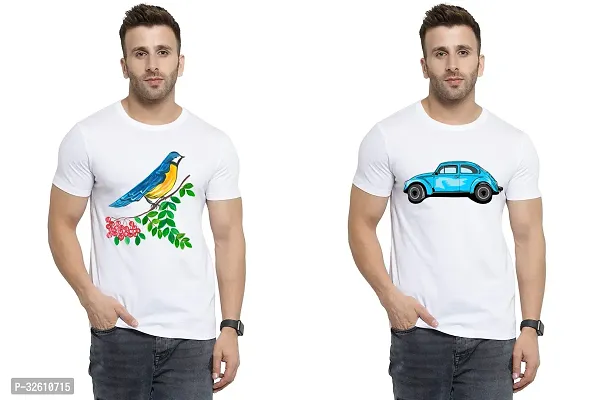 Reliable White Polycotton Printed Round Neck Tshirt For Men Pack Of 2