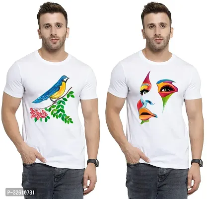 Reliable White Polycotton Printed Round Neck Tshirt For Men Pack Of 2-thumb0