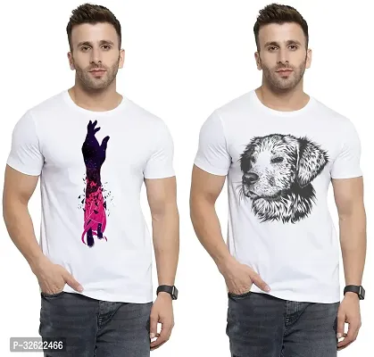 Stylish White Polycotton Printed T-Shirt For Men Pack Of 2-thumb0