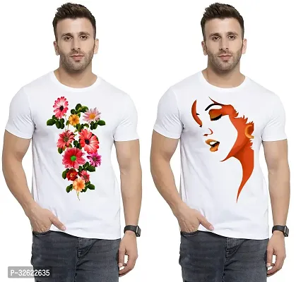 Stylish White Polycotton Printed T-Shirt For Men Pack Of 2-thumb0