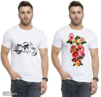 Stylish White Polycotton Printed T-Shirt For Men Pack Of 2